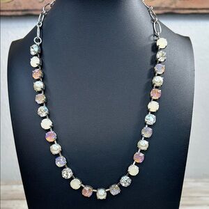 Mariana Crystal Necklace with Iridescent Pink Crystals & Silver Plated Hardware